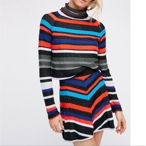Free People What Flirt Sweater and Skirt Set Turtle Neck Striped Size S